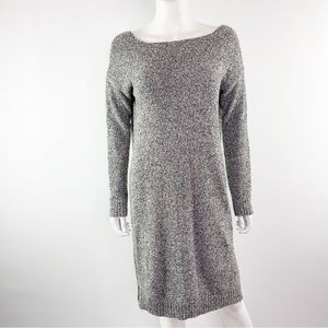 Topshop Women's Gray Long Sleeve Knit Sweater Dress Deep V-Cut Back Size 4